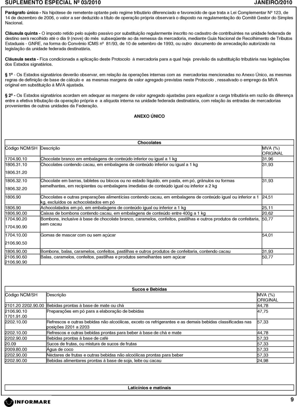 Cláusula quinta - O imposto retido pelo sujeito passivo por substituição regularmente inscrito no cadastro de contribuintes na unidade federada de destino será recolhido até o dia 9 (nove) do mês