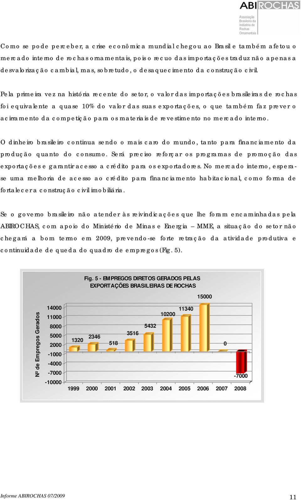 Pela primeira vez na história recente do setor, o valor das importações brasileiras de rochas foi equivalente a quase 10% do valor das suas exportações, o que também faz prever o acirramento da