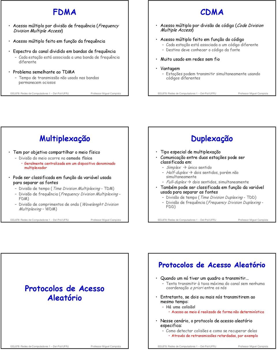 Multiple Access) Acesso múltiplo feito em função do código Cada estação está associada a um código diferente Destino deve conhecer o código da fonte Muito usado em redes sem fio Vantagem Estações