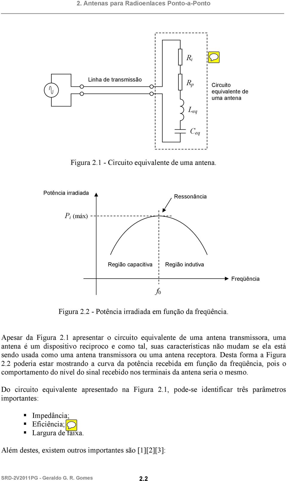 1 apresentar o circuito equivalente de uma antena transmissora, uma antena é um dispositivo recíproco e como tal, suas características não mudam se ela está sendo usada como uma antena transmissora