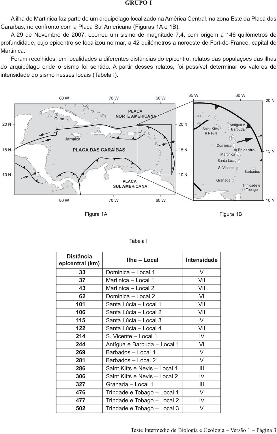 de Martinica. Foram recolhidos, em localidades a diferentes distâncias do epicentro, relatos das populações das ilhas do arquipélago onde o sismo foi sentido.