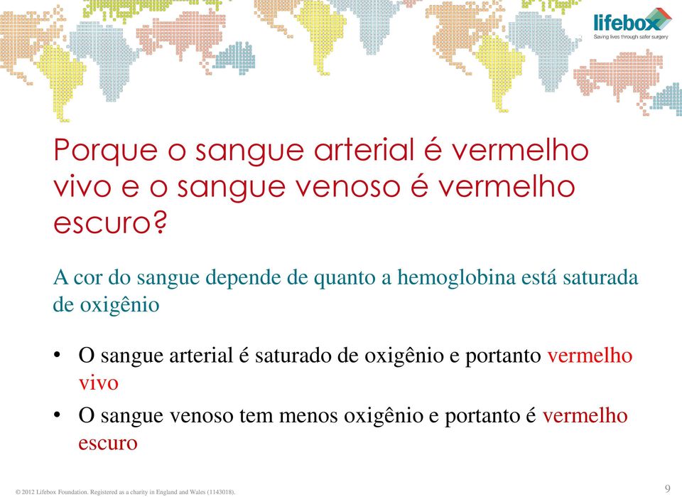 arterial é saturado de oxigênio e portanto vermelho vivo O sangue venoso tem menos