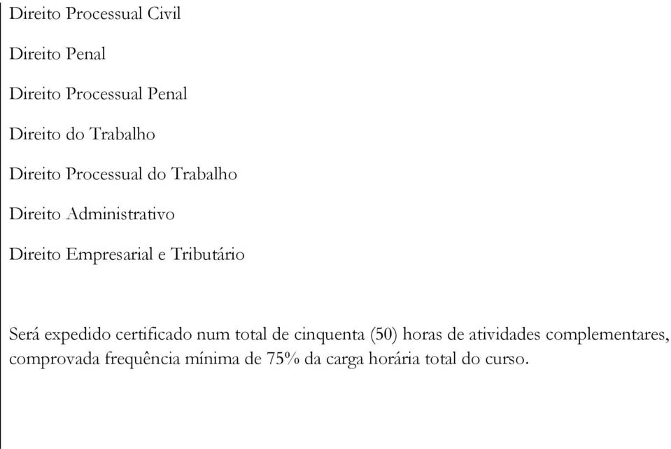 e Tributário Será expedido certificado num total de cinquenta (50) horas de