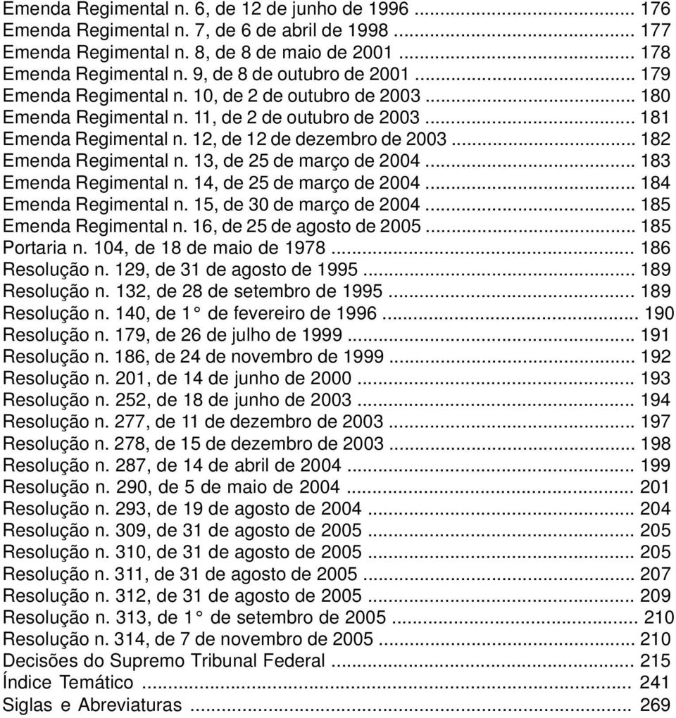 .. 182 Emenda Regimental n. 13, de 25 de março de 2004... 183 Emenda Regimental n. 14, de 25 de março de 2004... 184 Emenda Regimental n. 15, de 30 de março de 2004... 185 Emenda Regimental n.