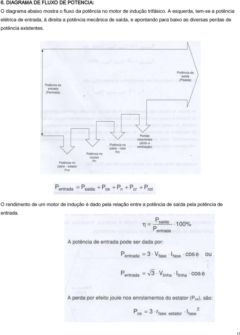 A esquerda, tem-se a potência elétrica de entrada, à direita a potência mecânica de saída, e