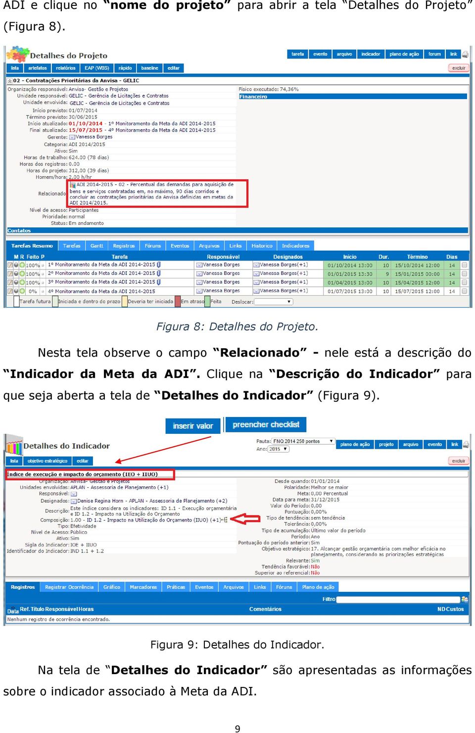 Clique na Descrição do Indicador para que seja aberta a tela de Detalhes do Indicador (Figura 9).