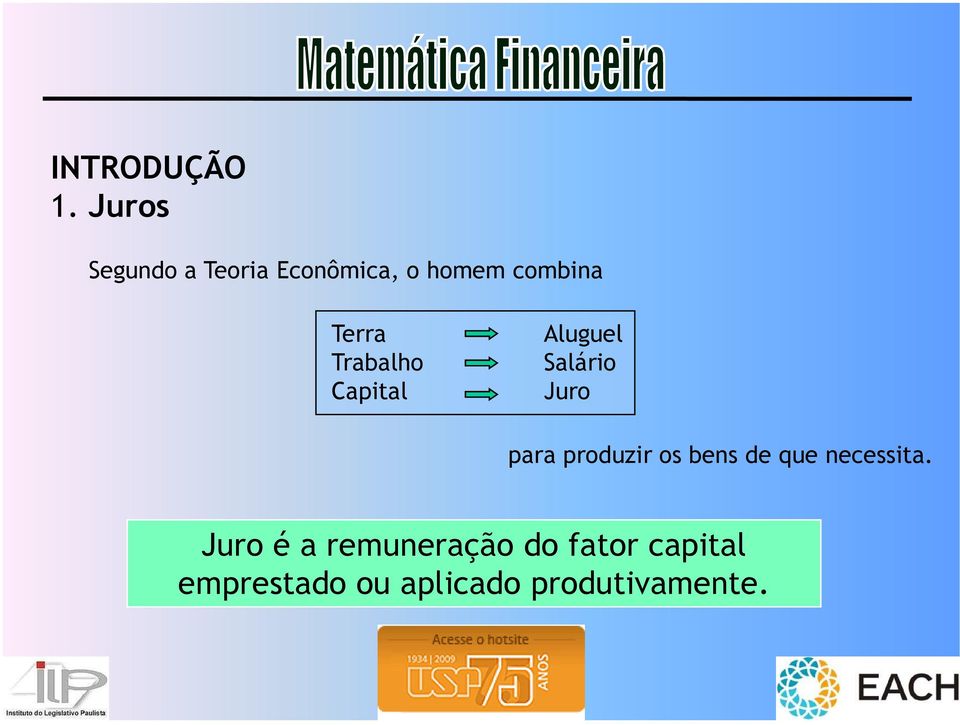 Trabalho Capital Aluguel Salário Juro para produzir os