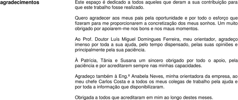 Ao Prof. Doutor Luís Miguel Domingues Ferreira, meu orientador, agradeço imenso por toda a sua ajuda, pelo tempo dispensado, pelas suas opiniões e principalmente pela sua paciência.