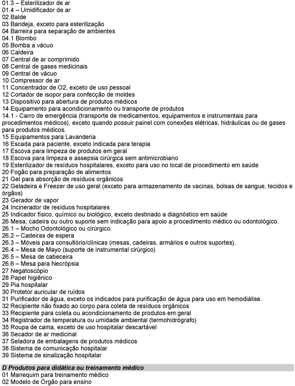 isopor para confecção de moldes 13 Dispositivo para abertura de produtos médicos 14 Equipamento para acondicionamento ou transporte de produtos 14.