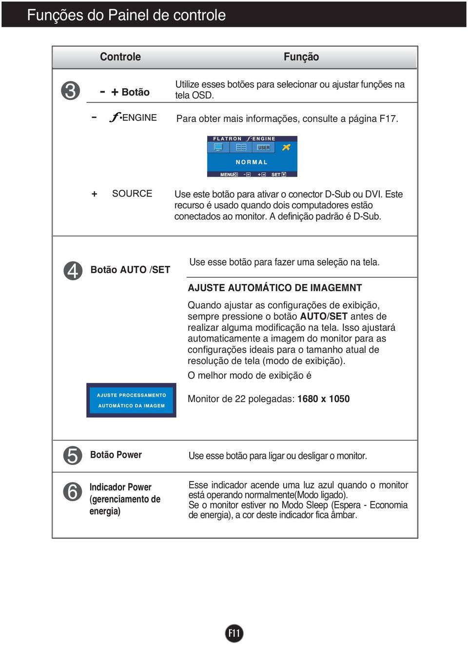 Botão AUTO /SET Use esse botão para fazer uma seleção na tela.