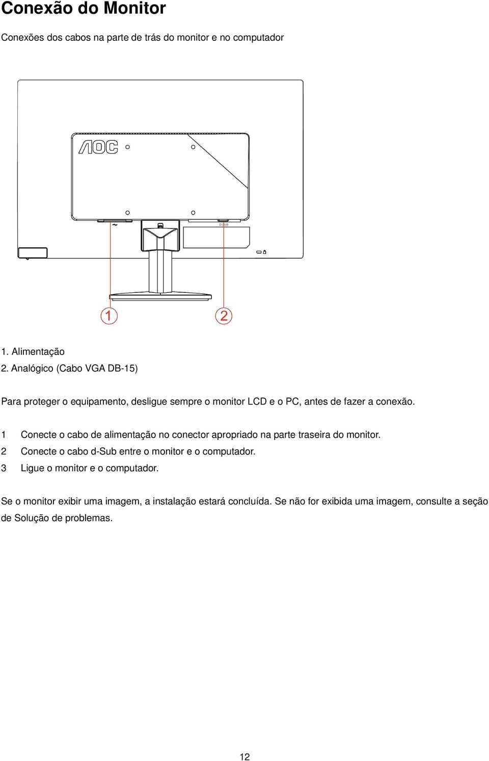 1 Conecte o cabo de alimentação no conector apropriado na parte traseira do monitor.