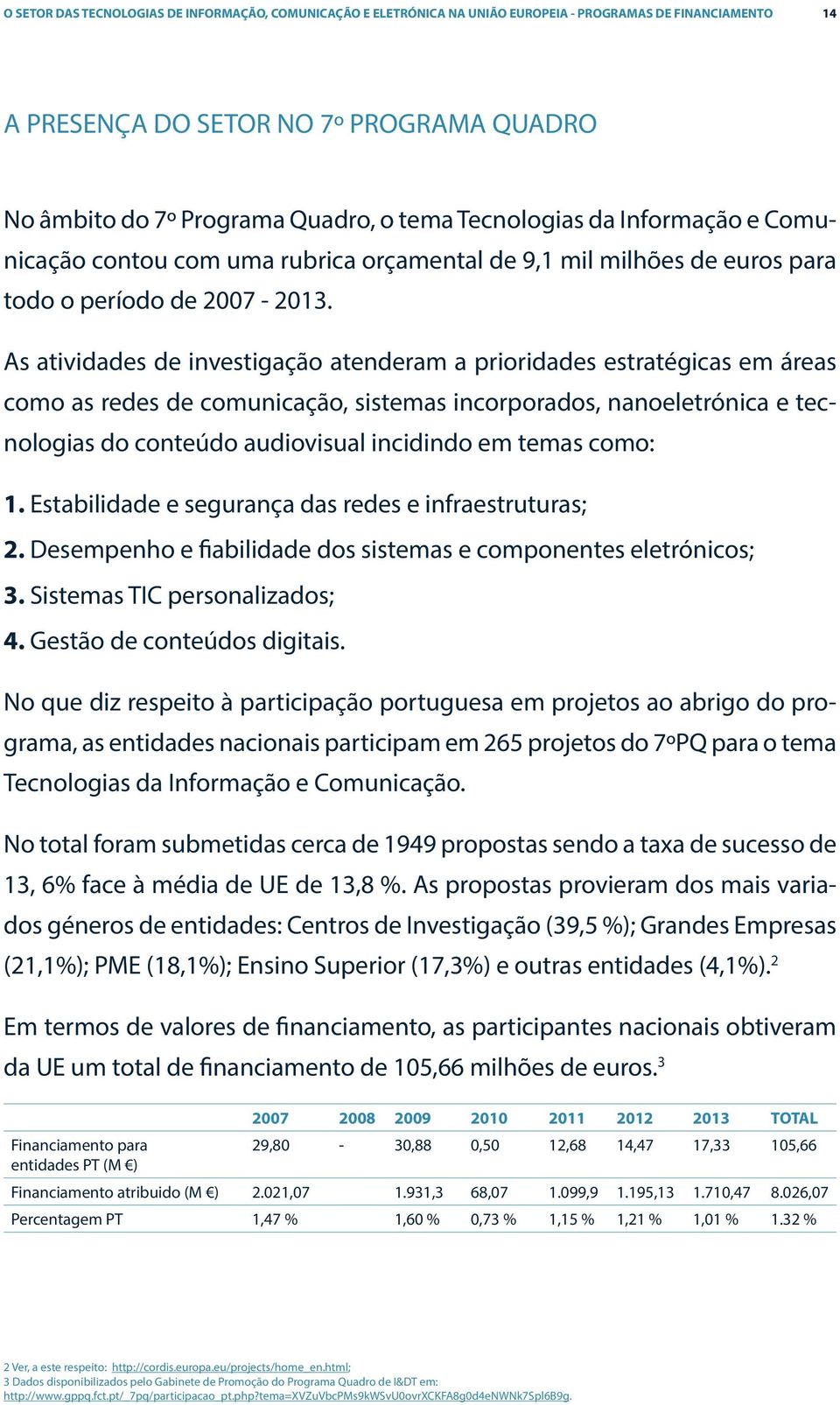 As atividades de investigação atenderam a prioridades estratégicas em áreas como as redes de comunicação, sistemas incorporados, nanoeletrónica e tecnologias do conteúdo audiovisual incidindo em