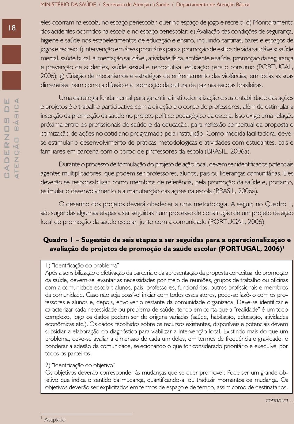 recreio; f) Intervenção em áreas prioritárias para a promoção de estilos de vida saudáveis: saúde mental, saúde bucal, alimentação saudável, atividade física, ambiente e saúde, promoção da segurança