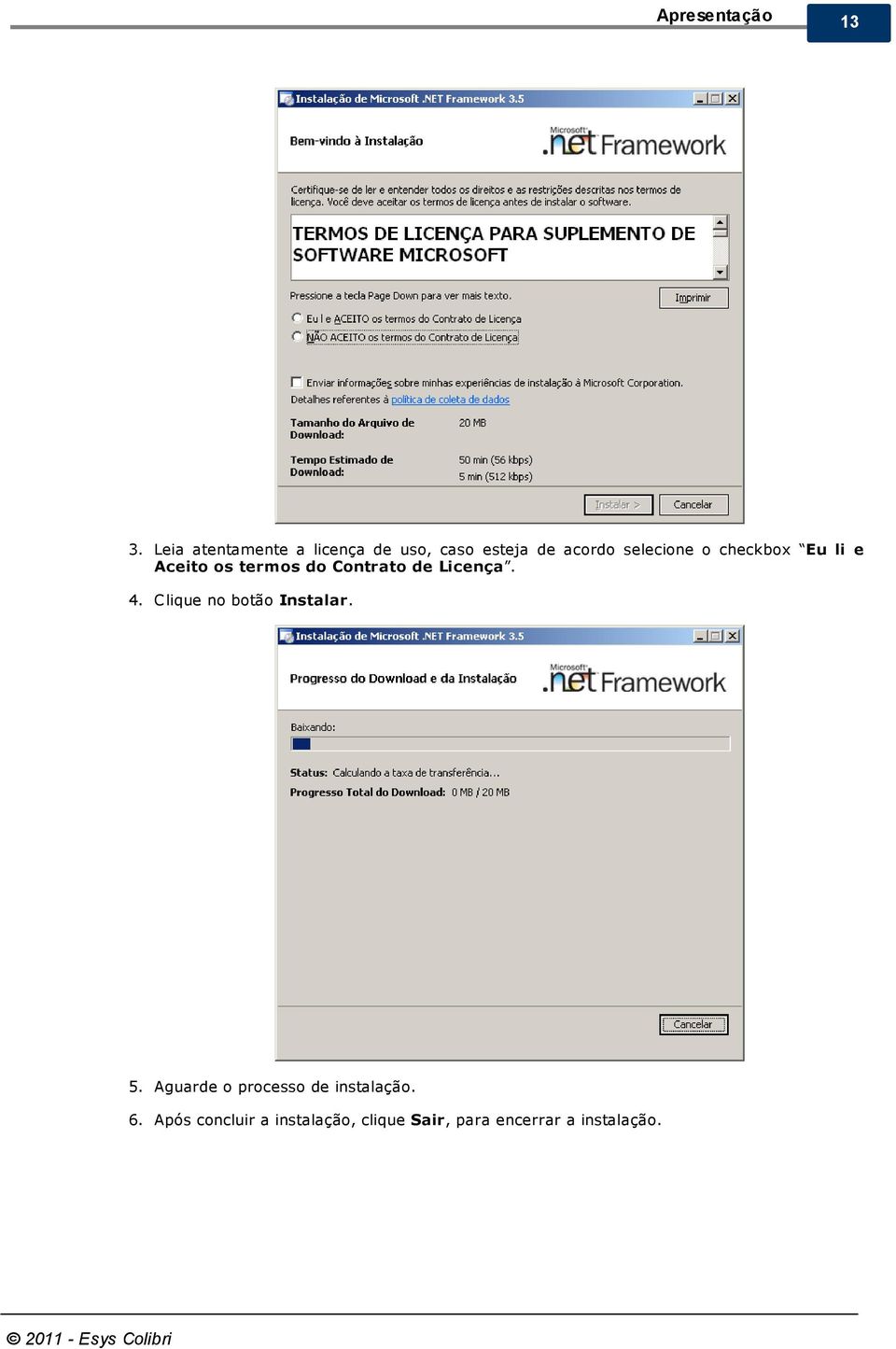 checkbox Eu li e Aceito os termos do Contrato de Licença. 4.