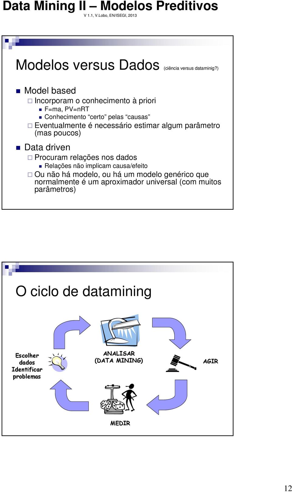 estimar algum parâmetro (mas poucos) Data driven Procuram relações nos dados Relações não implicam causa/efeito Ou não há