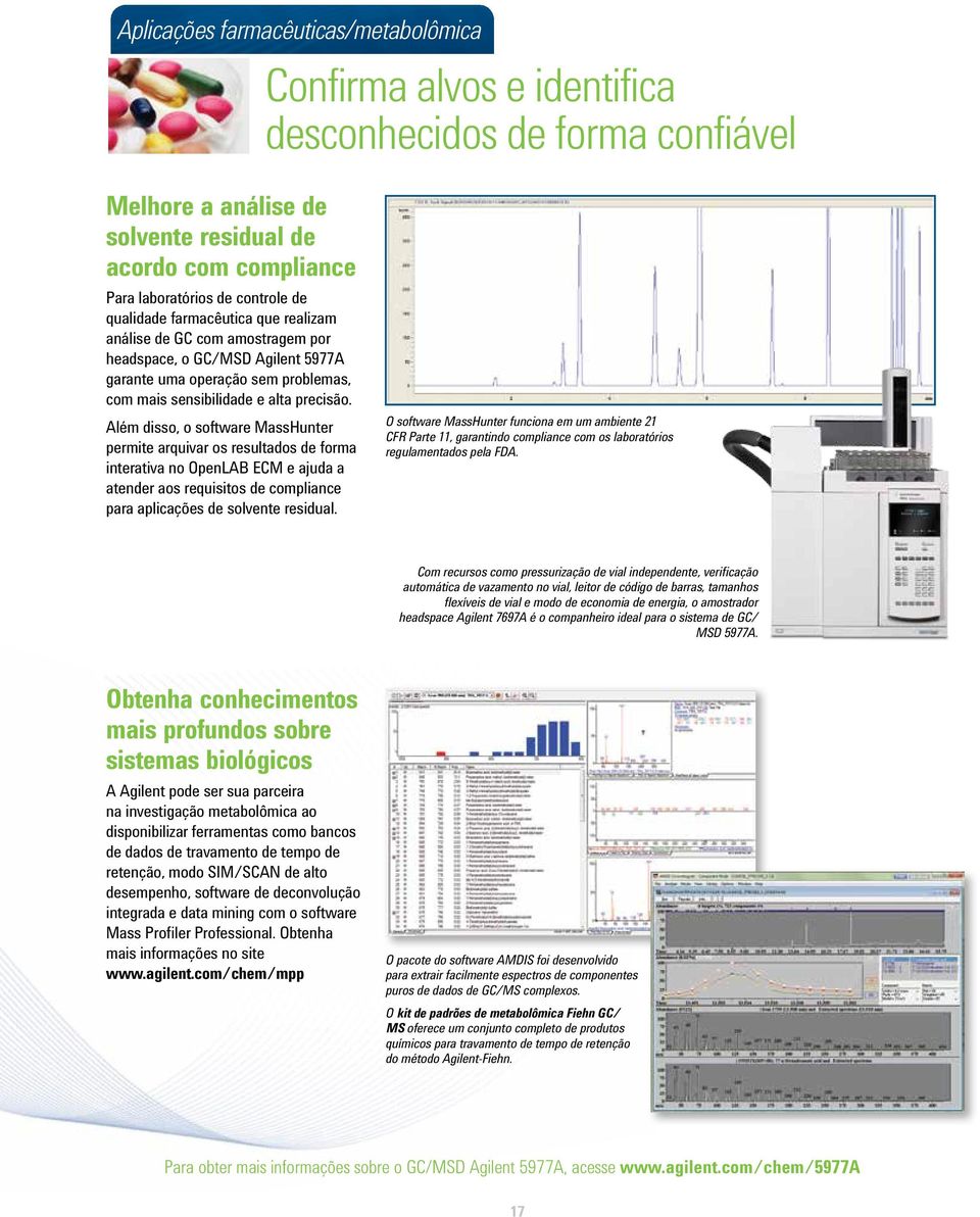 Além disso, o software MassHunter permite arquivar os resultados de forma interativa no OpenLAB ECM e ajuda a atender aos requisitos de compliance para aplicações de solvente residual.