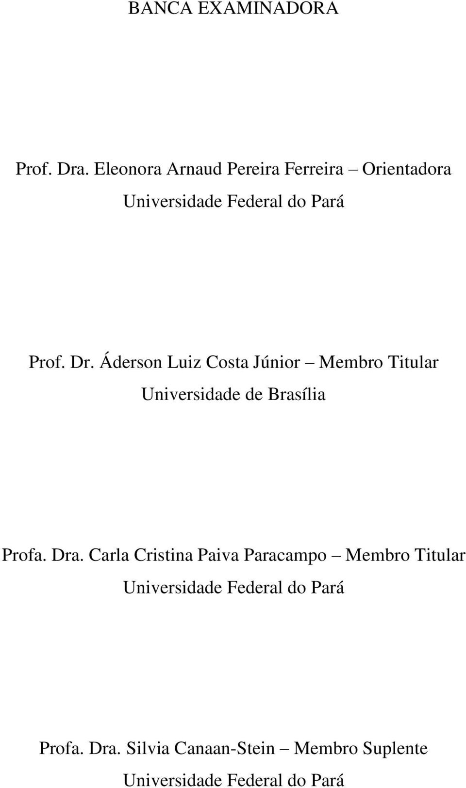 Áderson Luiz Costa Júnior Membro Titular Universidade de Brasília Profa. Dra.