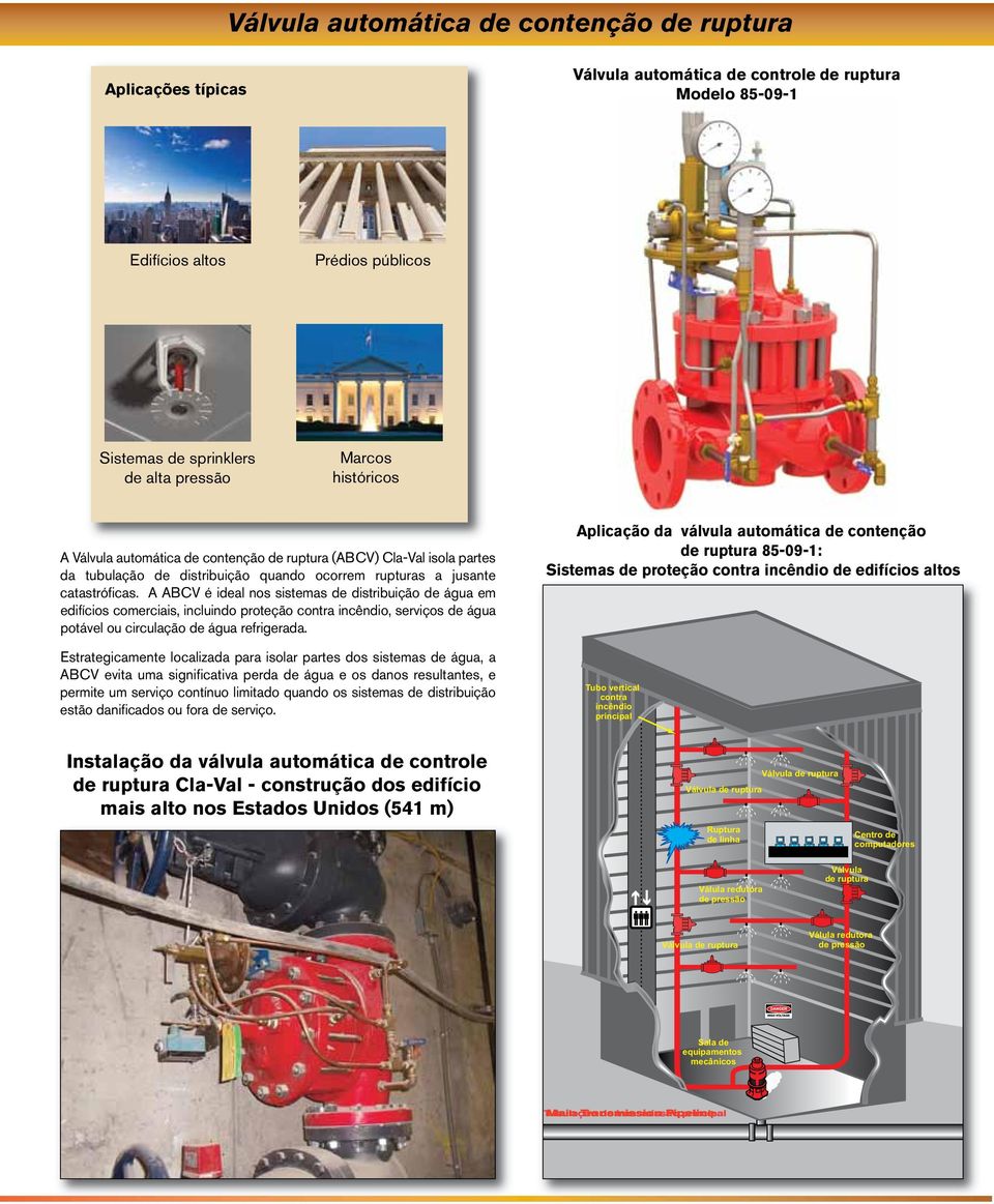 A ABCV é ideal nos sistemas de distribuição de água em edifícios comerciais, incluindo proteção contra incêndio, serviços de água potável ou circulação de água refrigerada.