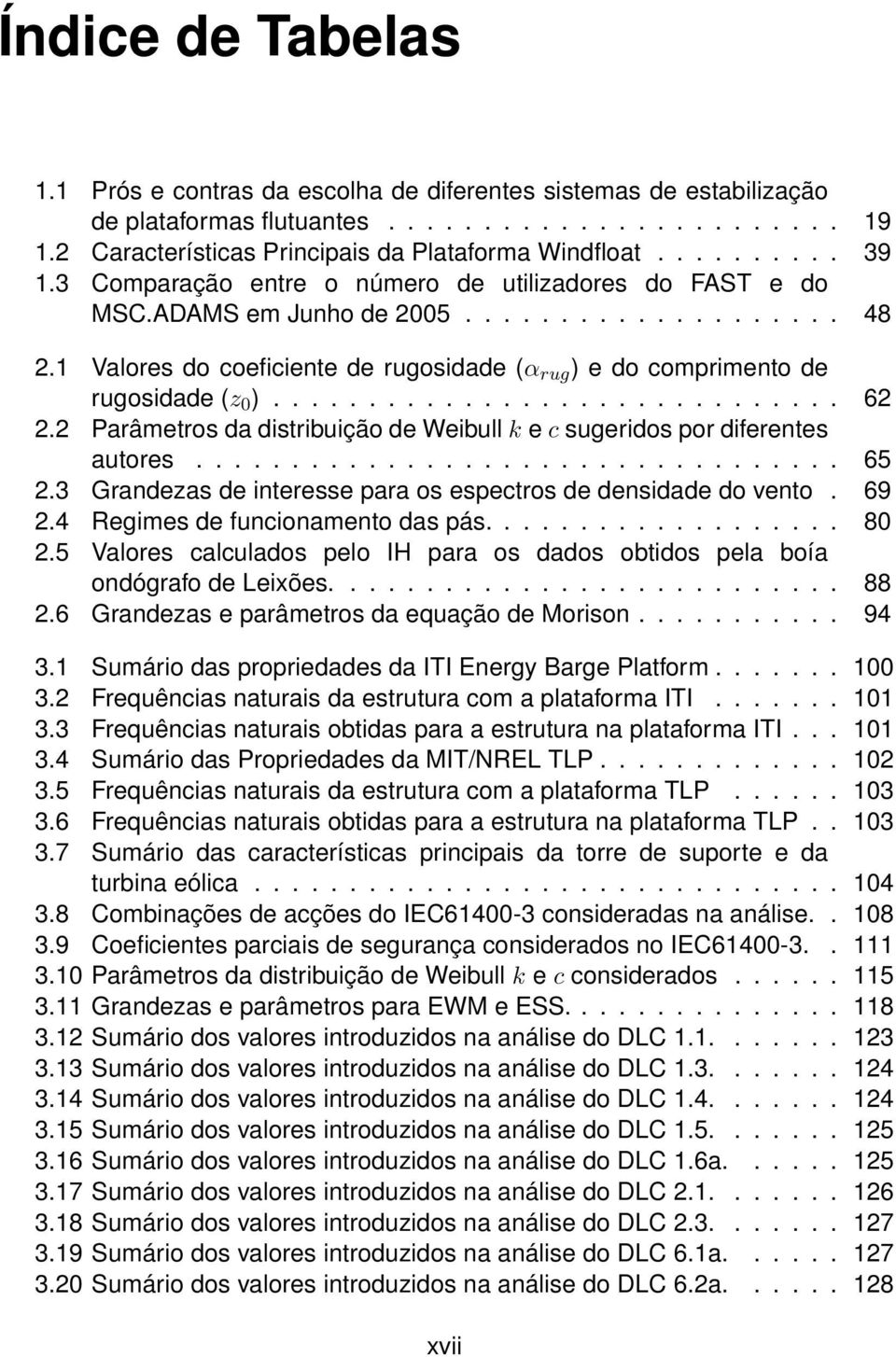 1 Valores do coeficiente de rugosidade (α rug ) e do comprimento de rugosidade (z 0 ).............................. 62 2.2 Parâmetros da distribuição de Weibull k e c sugeridos por diferentes autores.