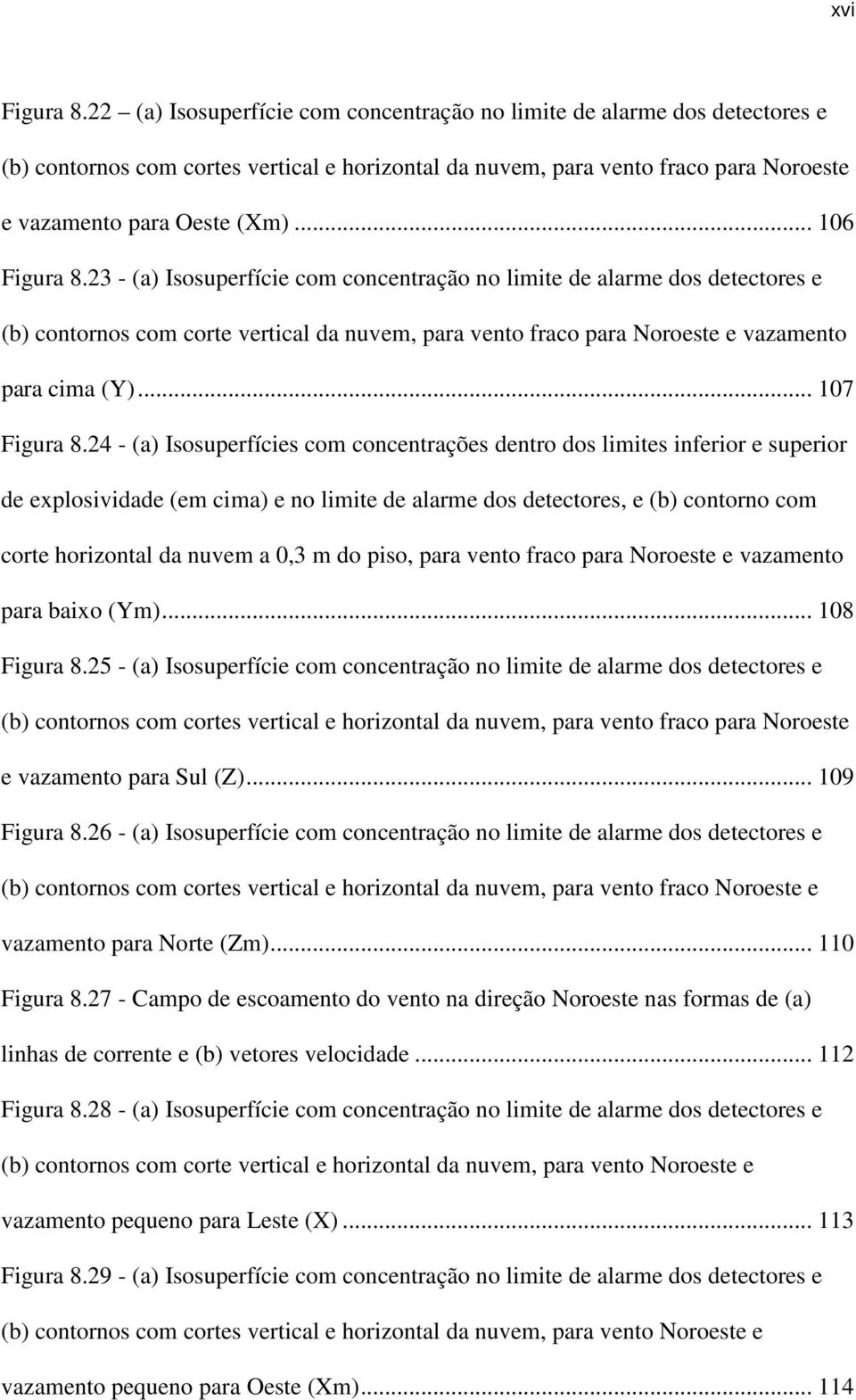 .. 106 Figura 8.23 - (a) Isosuperfície com concentração no limite de alarme dos detectores e (b) contornos com corte vertical da nuvem, para vento fraco para Noroeste e vazamento para cima (Y).