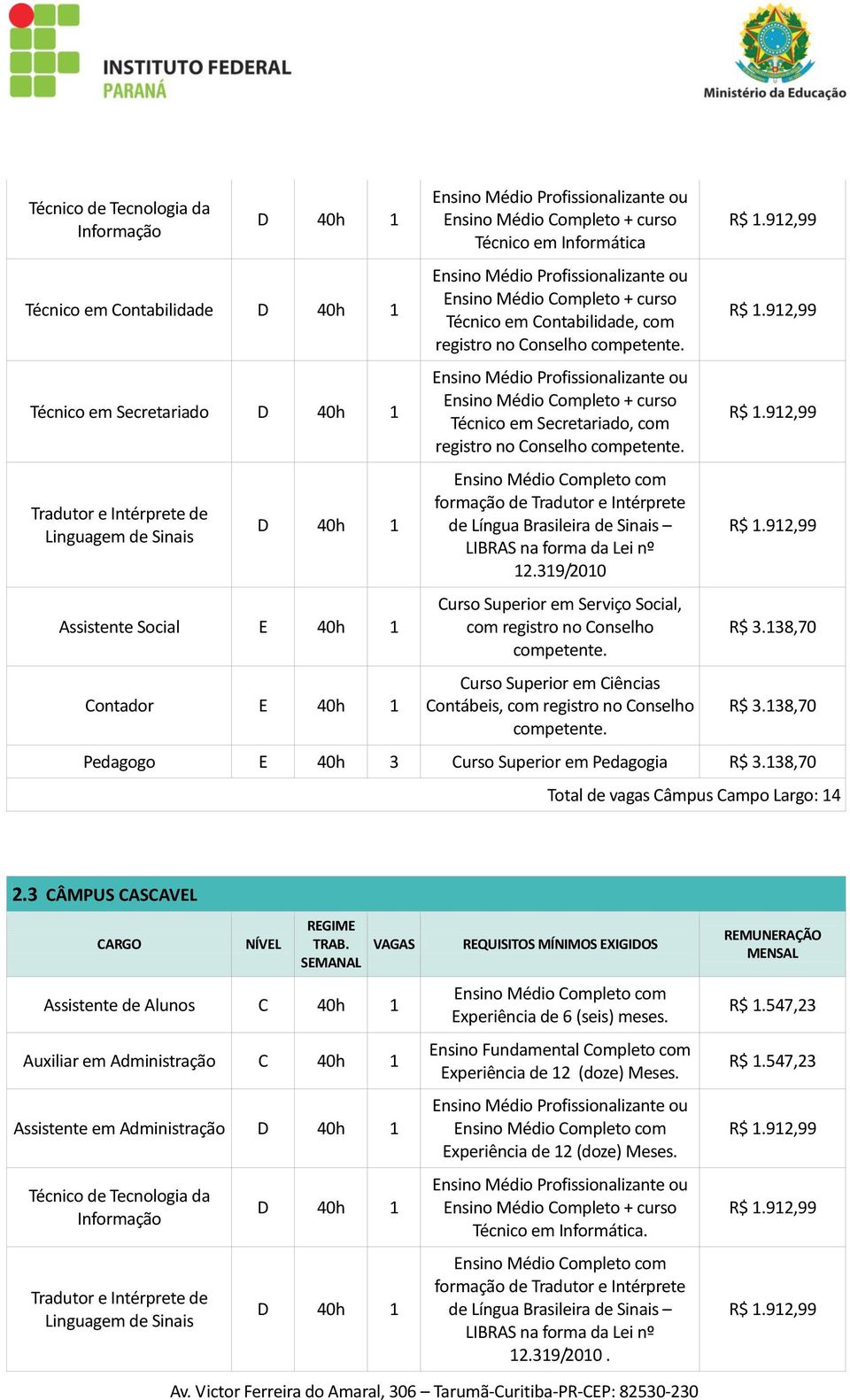 registro no Conselho Completo com formação de Tradutor e Intérprete de Língua Brasileira de Sinais LIBRAS na forma da Lei nº 12.