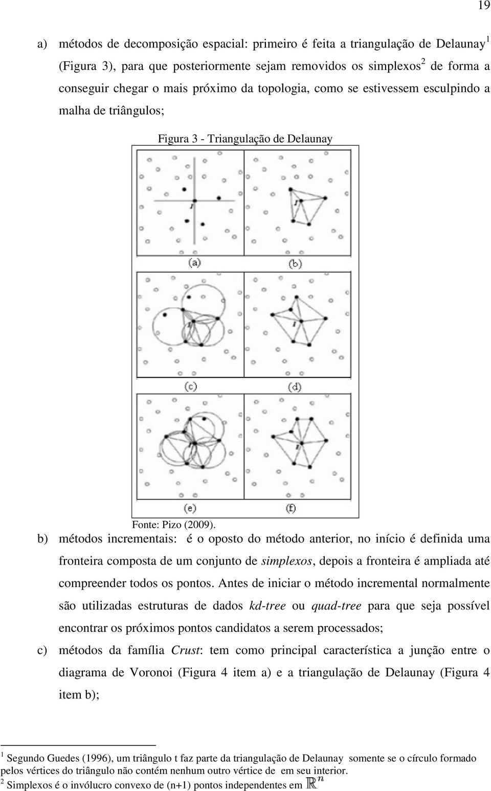 b) métodos incrementais: é o oposto do método anterior, no início é definida uma fronteira composta de um conjunto de simplexos, depois a fronteira é ampliada até compreender todos os pontos.