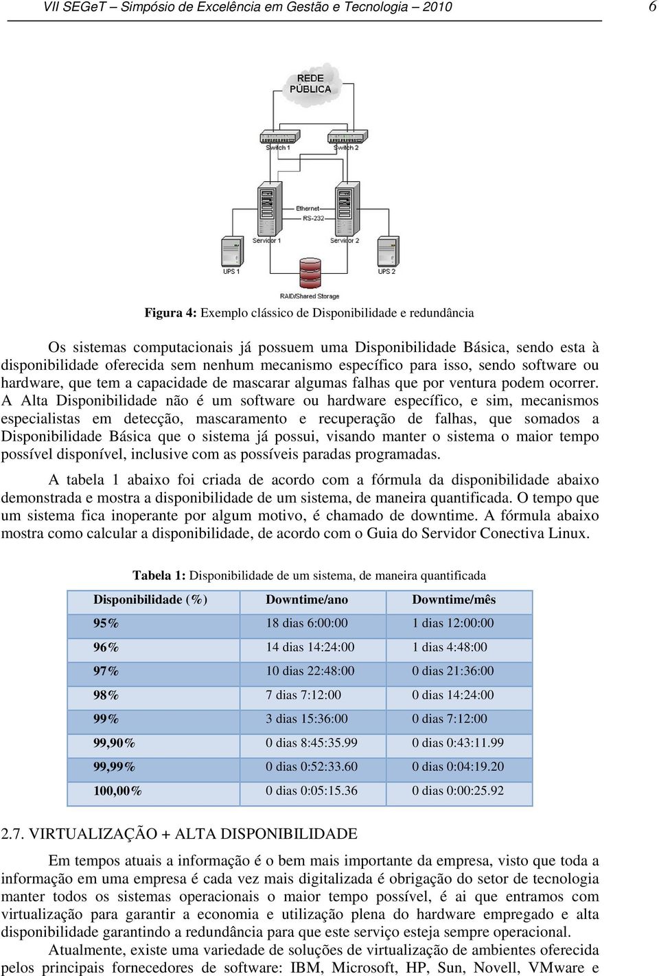 A Alta Disponibilidade não é um software ou hardware específico, e sim, mecanismos especialistas em detecção, mascaramento e recuperação de falhas, que somados a Disponibilidade Básica que o sistema