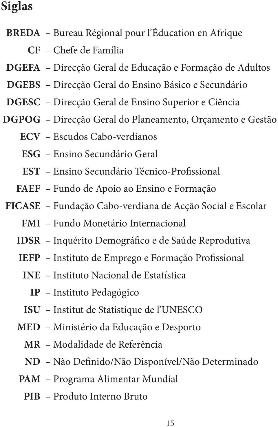 de Apoio ao Ensino e Formação FICASE Fundação Cabo-verdiana de Acção Social e Escolar FMI Fundo Monetário Internacional IDSR Inquérito Demográfico e de Saúde Reprodutiva IEFP Instituto de Emprego e