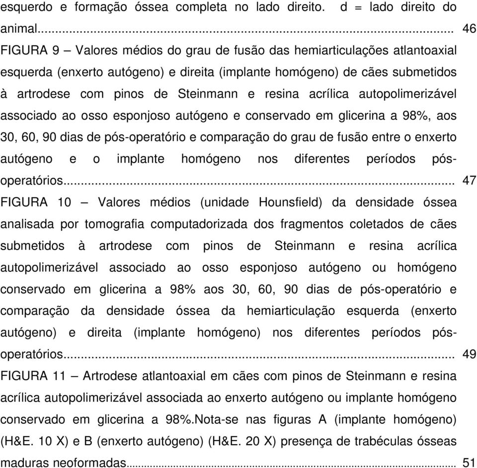 resina acrílica autopolimerizável associado ao osso esponjoso autógeno e conservado em glicerina a 98%, aos 30, 60, 90 dias de pós-operatório e comparação do grau de fusão entre o enxerto autógeno e