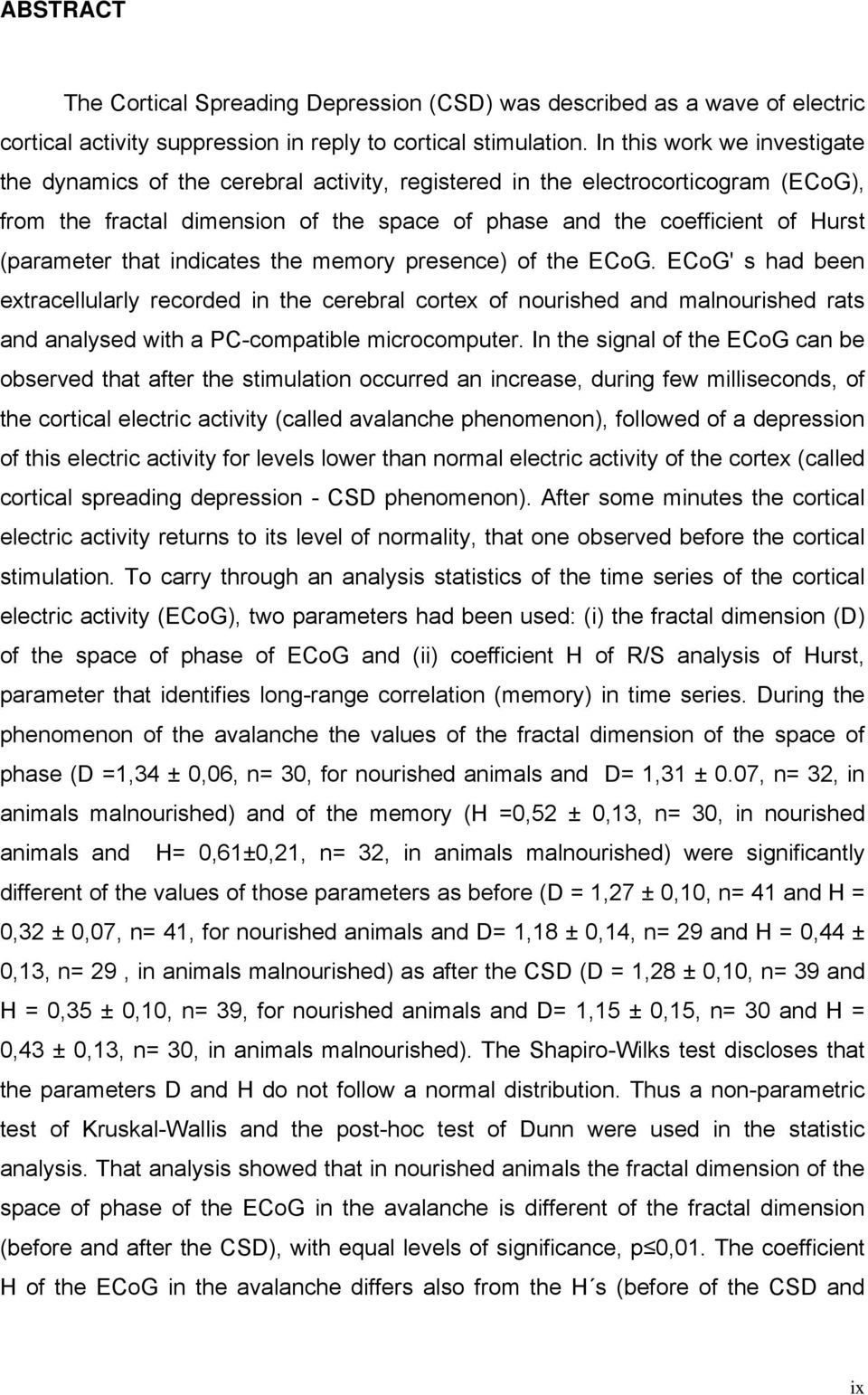 (parameter that indicates the memory presence) of the ECoG.