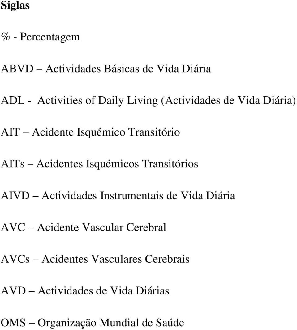 Isquémicos Transitórios AIVD Actividades Instrumentais de Vida Diária AVC Acidente Vascular