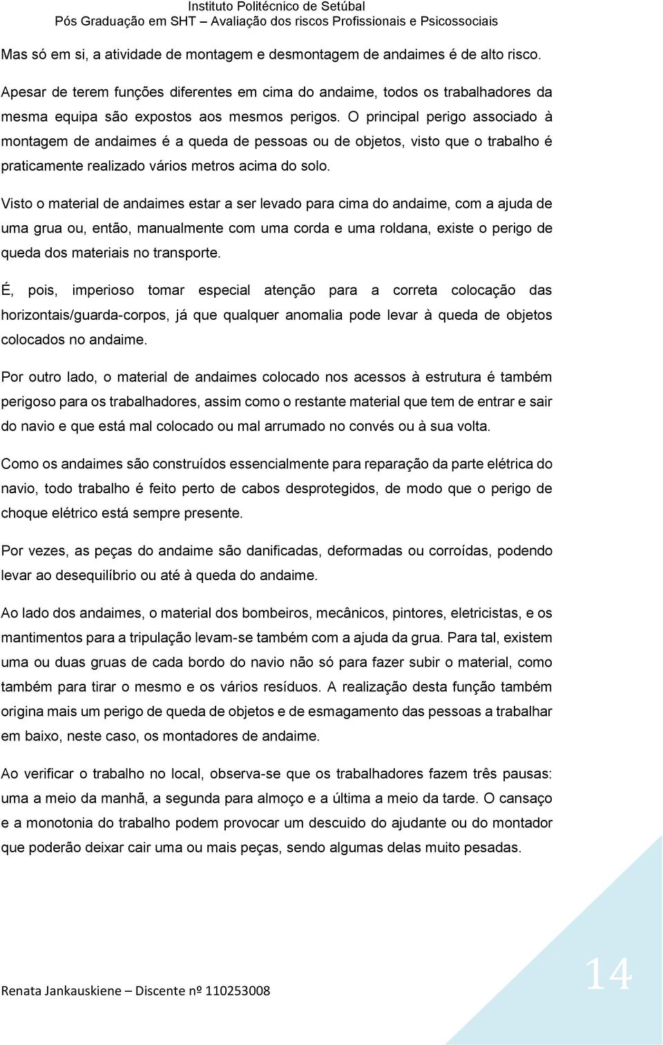 O principal perigo associado à montagem de andaimes é a queda de pessoas ou de objetos, visto que o trabalho é praticamente realizado vários metros acima do solo.