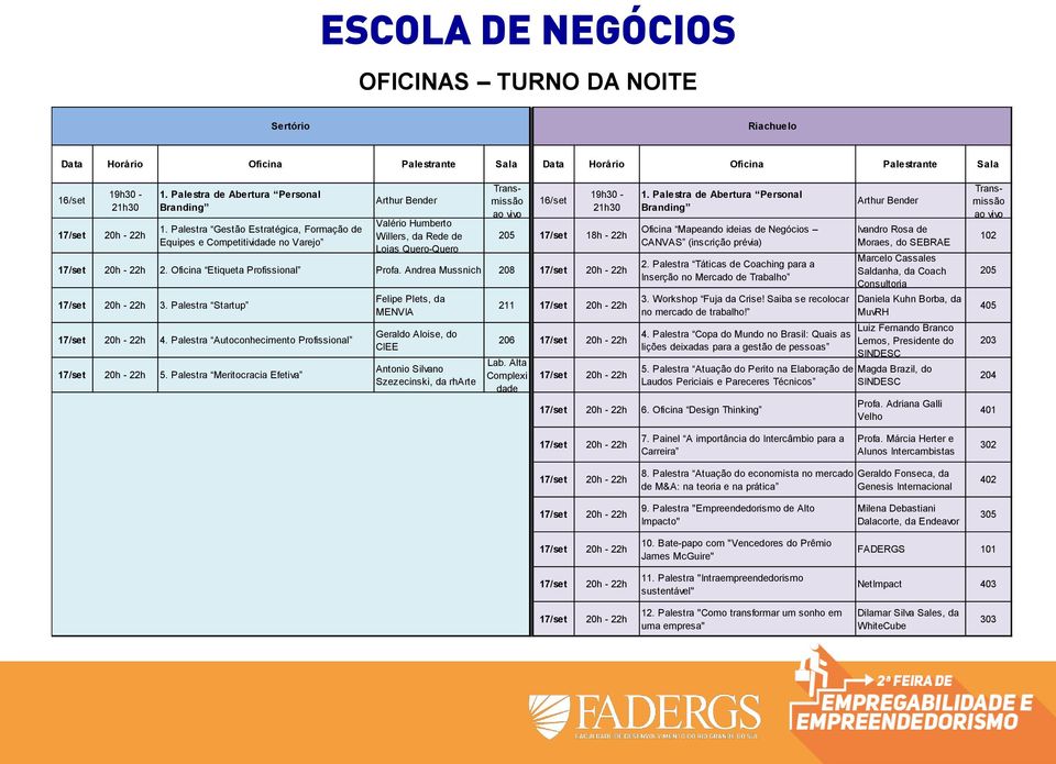 Oficina Etiqueta Profissional Profa. Andrea Mussnich 208 3. Palestra Startup 4. Palestra Autoconhecimento Profissional 5.