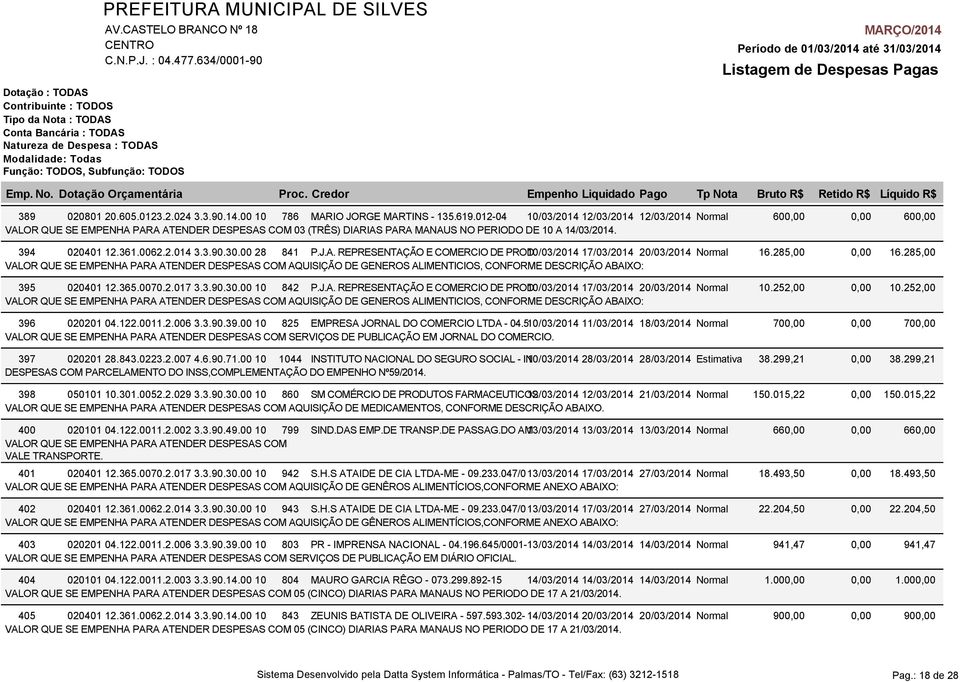 30.00 28 841 P.J.A. REPRESENTAÇÃO E COMERCIO DE PROD10/03/2014 17/03/2014 20/03/2014 Normal 16.