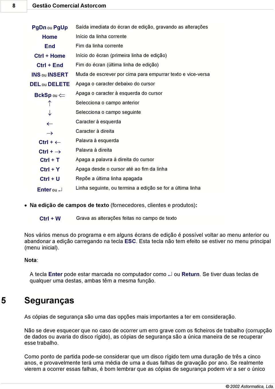 Apaga o caracter à esquerda do cursor Selecciona o campo anterior Selecciona o campo seguinte Caracter à esquerda Caracter à direita Ctrl + Ctrl + Ctrl + T Ctrl + Y Ctrl + U Enter ou Palavra à