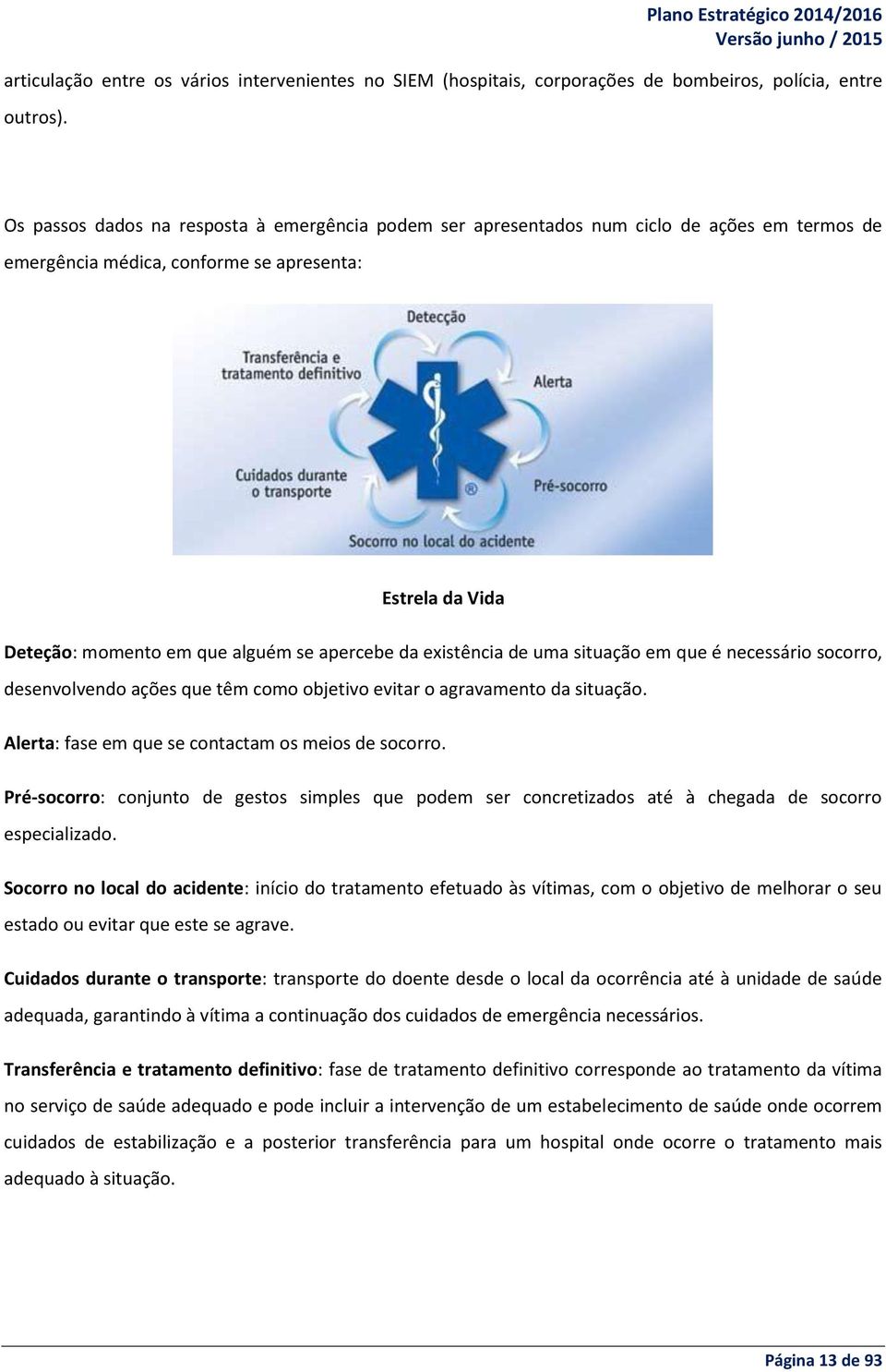 existência de uma situação em que é necessário socorro, desenvolvendo ações que têm como objetivo evitar o agravamento da situação. Alerta: fase em que se contactam os meios de socorro.