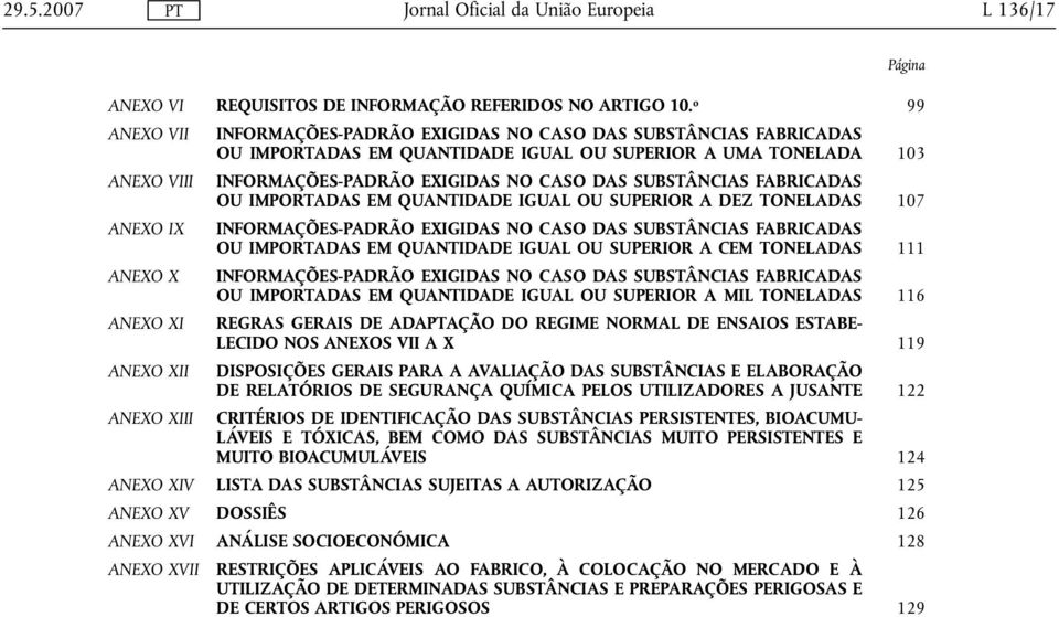 SUBSTÂNCIAS FABRICADAS OU IMPORTADAS EM QUANTIDADE IGUAL OU SUPERIOR A DEZ TONELADAS 107 ANEXO IX INFORMAÇÕES-PADRÃO EXIGIDAS NO CASO DAS SUBSTÂNCIAS FABRICADAS OU IMPORTADAS EM QUANTIDADE IGUAL OU