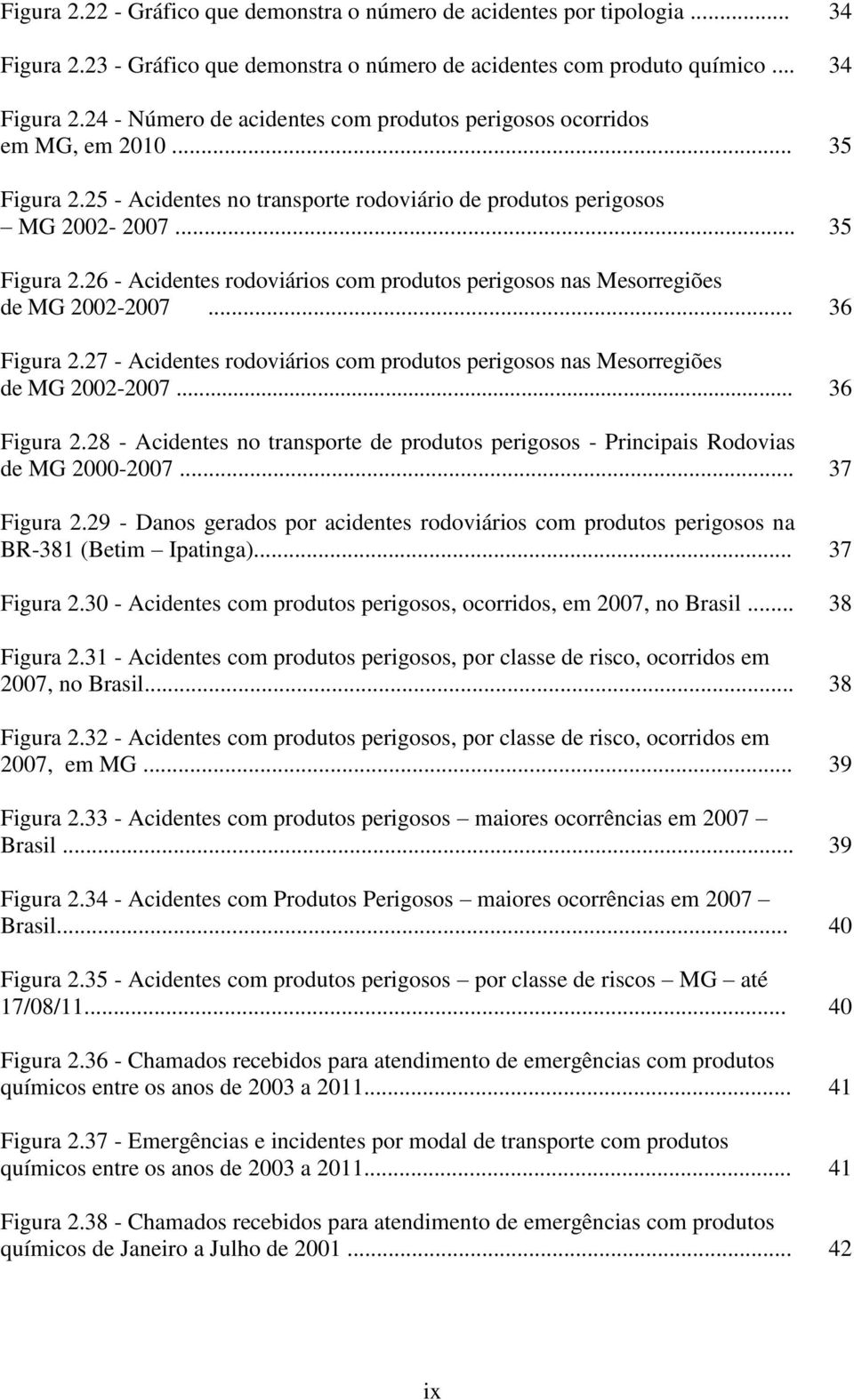 .. 36 Figura 2.27 - Acidentes rodoviários com produtos perigosos nas Mesorregiões de MG 2002-2007... 36 Figura 2.28 - Acidentes no transporte de produtos perigosos - Principais Rodovias de MG 2000-2007.