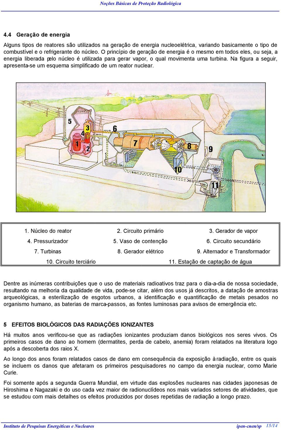 Na figura a seguir, apresenta-se um esquema simplificado de um reator nuclear. 1. Núcleo do reator 2. Circuito primário 3. Gerador de vapor 4. Pressurizador 5. Vaso de contenção 6.