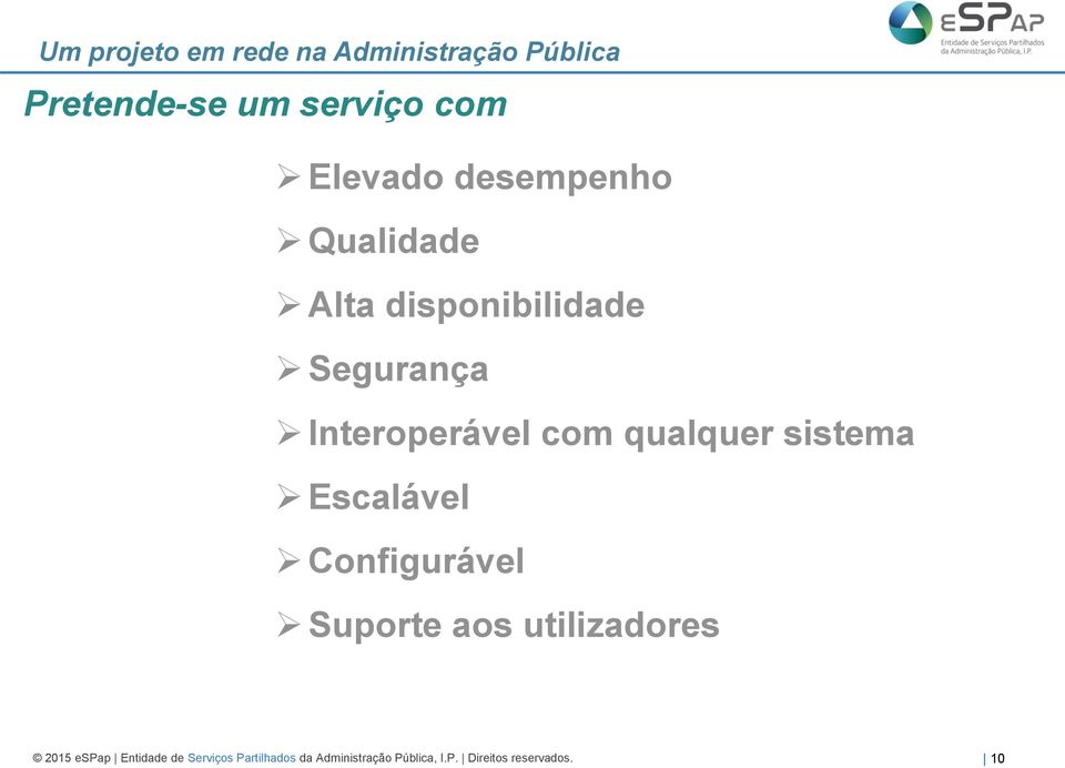 Escalável Configurável Suporte aos utilizadores 2015 espap