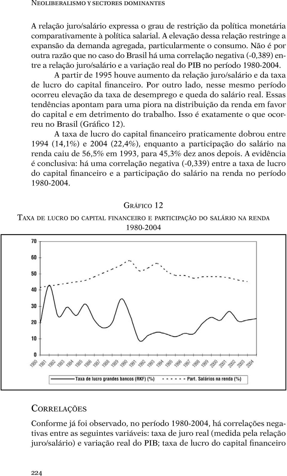 Não é por outra razão que no caso do Brasil há uma correlação negativa (-0,389) entre a relação juro/salário e a variação real do PIB no período 1980-2004.