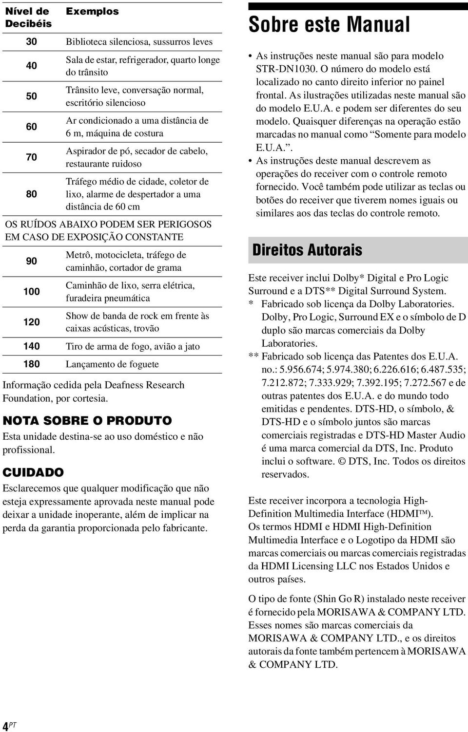 60 cm OS RUÍDOS ABAIXO PODEM SER PERIGOSOS EM CASO DE EXPOSIÇÃO CONSTANTE 90 100 Metrô, motocicleta, tráfego de caminhão, cortador de grama Caminhão de lixo, serra elétrica, furadeira pneumática 120