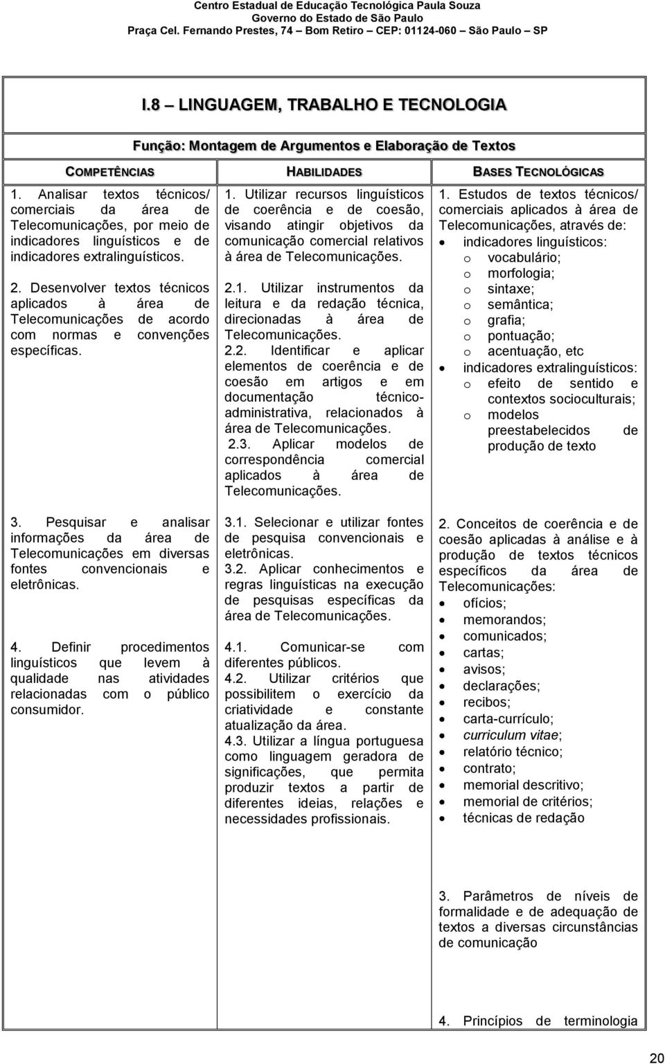 Desenvolver textos técnicos aplicados à área de Telecomunicações de acordo com normas e convenções específicas. 1.