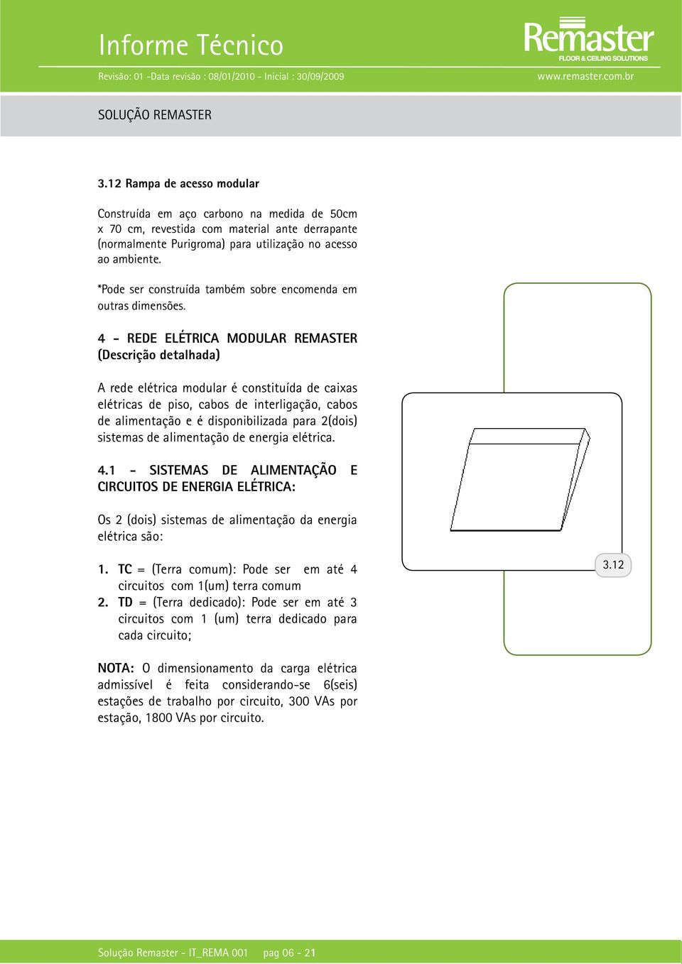 4 - REDE ELÉTRICA MODULAR REMASTER (Descrição detalhada) A rede elétrica modular é constituída de caixas elétricas de piso, cabos de interligação, cabos de alimentação e é disponibilizada para