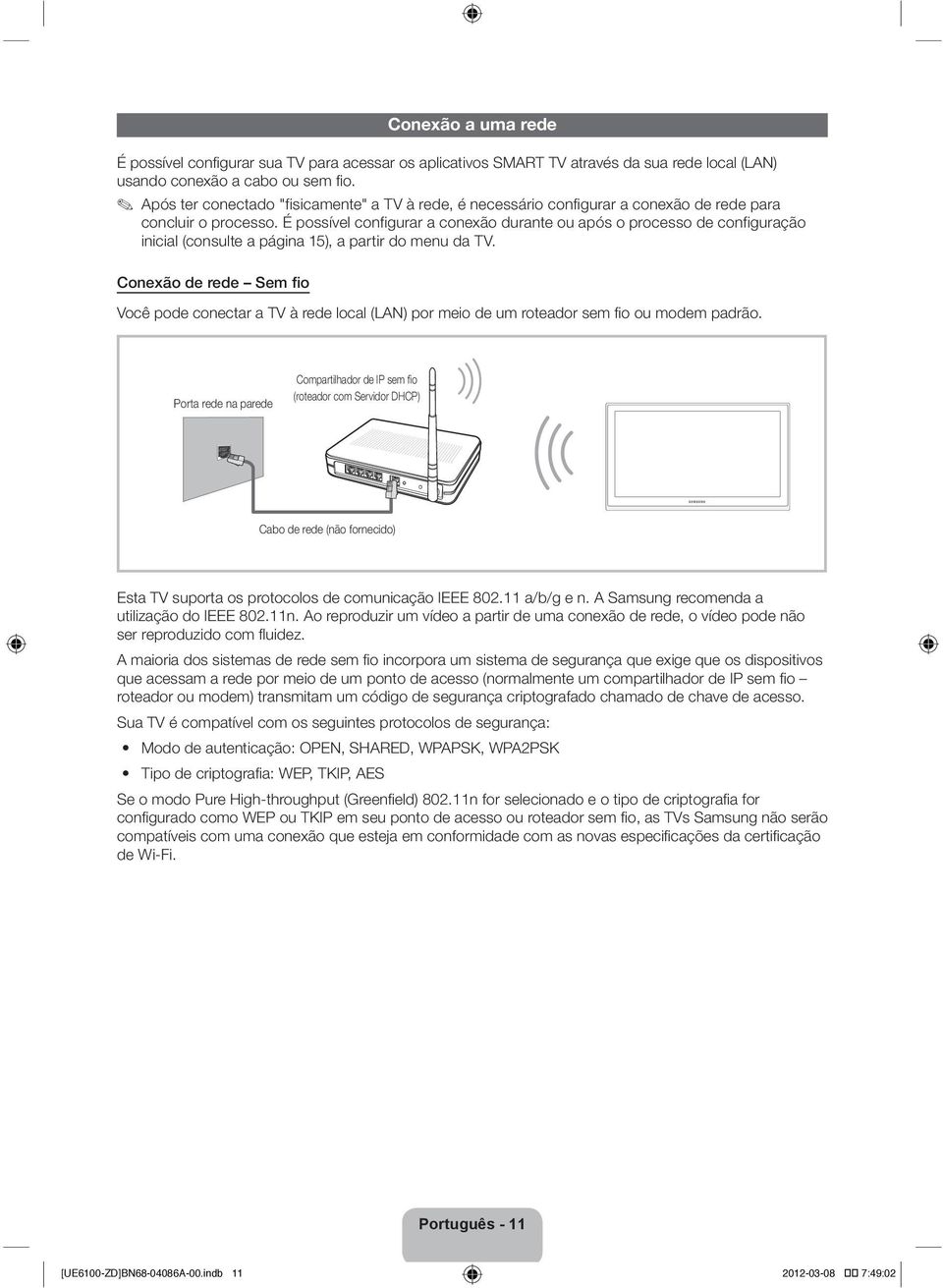 É possível configurar a conexão durante ou após o processo de configuração inicial (consulte a página 15), a partir do menu da TV.