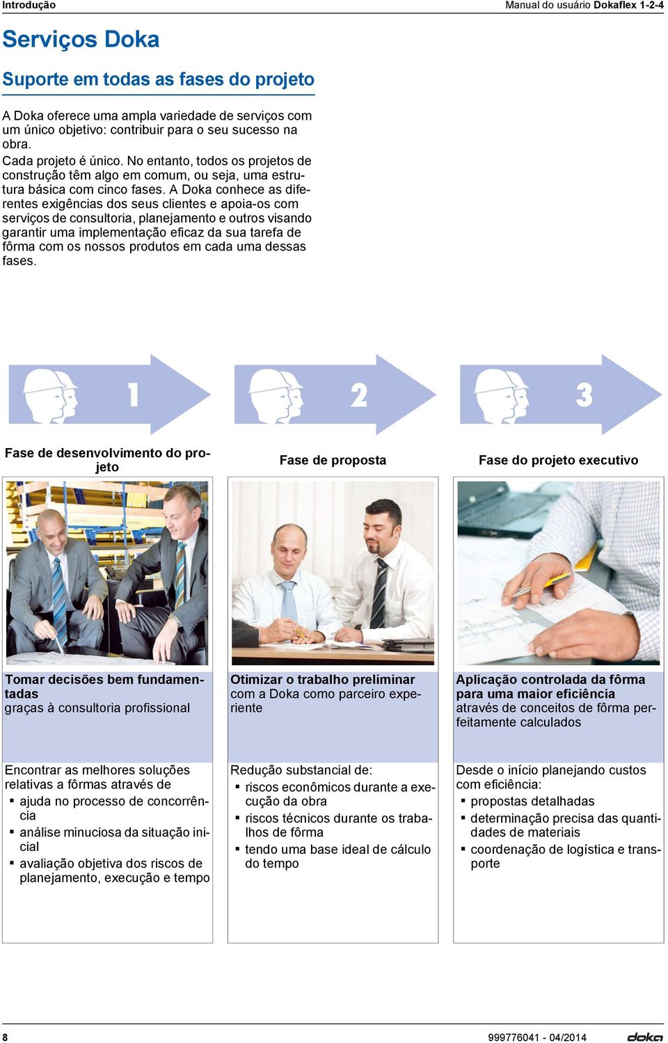 Doka conhece as diferentes exigências dos seus clientes e apoia-os com serviços de consultoria, planejamento e outros visando garantir uma implementação eficaz da sua tarefa de fôrma com os nossos