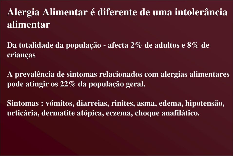 alergias alimentares pode atingir os 22% da população geral.