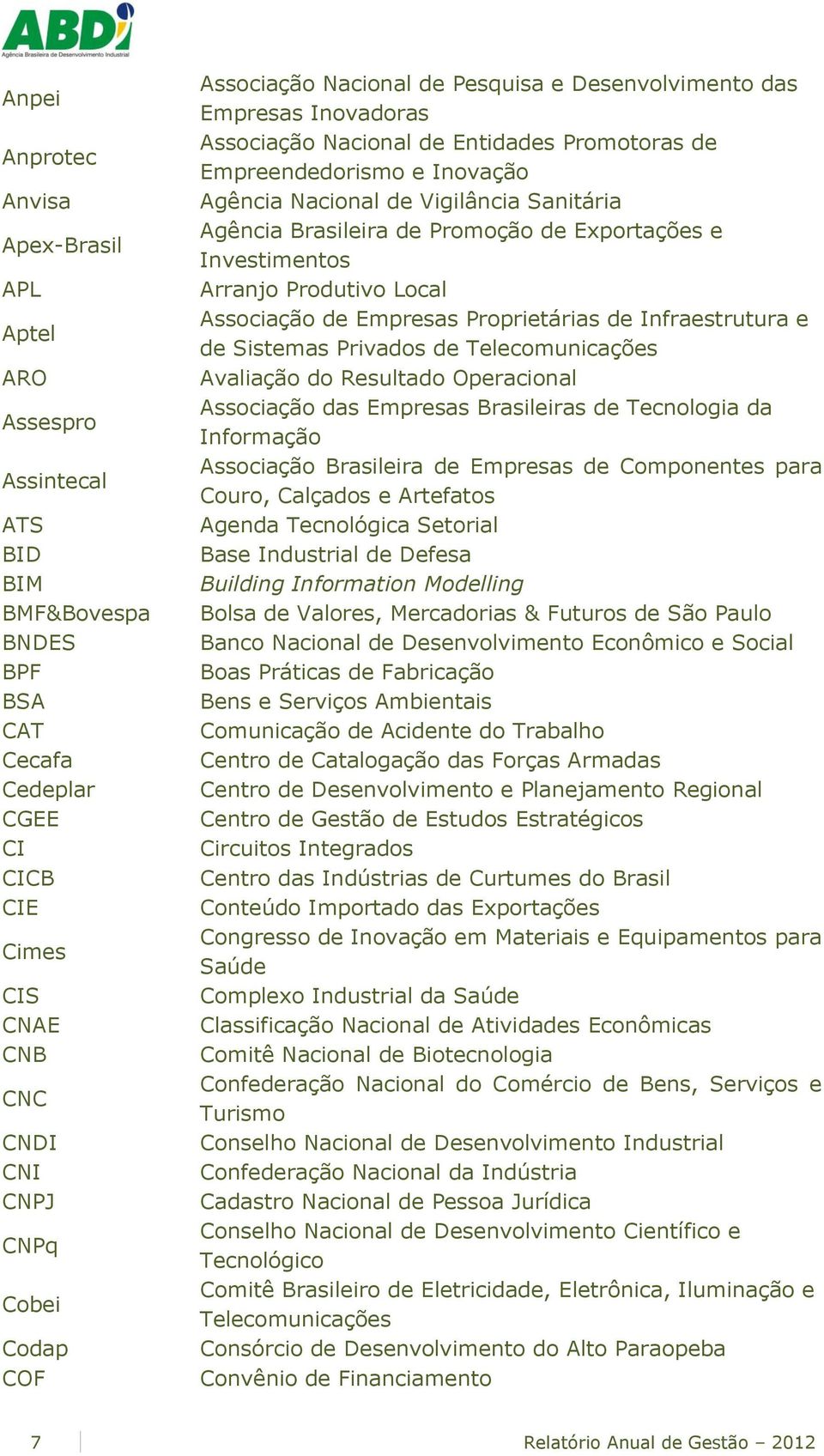 Agência Brasileira de Promoção de Exportações e Investimentos Arranjo Produtivo Local Associação de Empresas Proprietárias de Infraestrutura e de Sistemas Privados de Telecomunicações Avaliação do