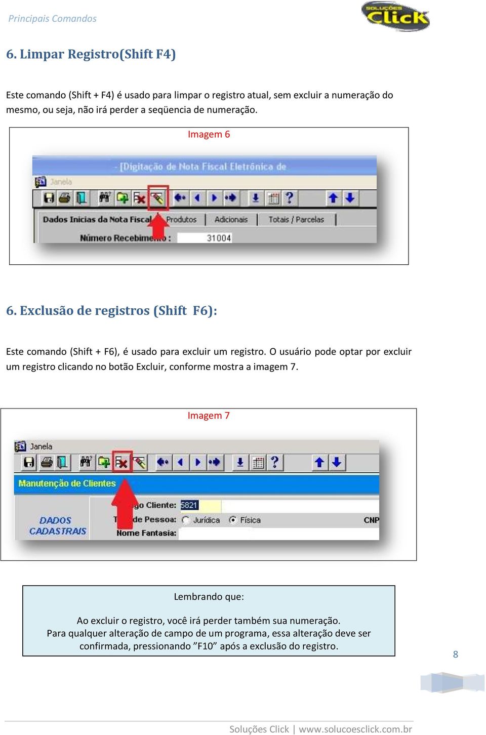 O usuário pode optar por excluir um registro clicando no botão Excluir, conforme mostra a imagem 7.