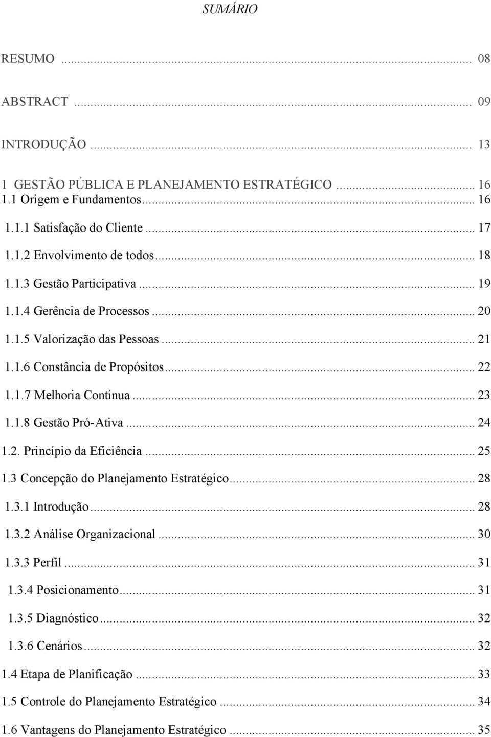 .. 24 1.2. Princípio da Eficiência... 25 1.3 Concepção do Planejamento Estratégico... 28 1.3.1 Introdução... 28 1.3.2 Análise Organizacional... 30 1.3.3 Perfil... 31 1.3.4 Posicionamento.